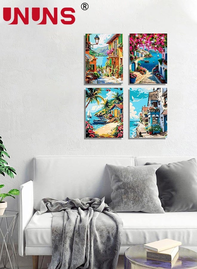 UNUNS 4 Pack DIY Paint by Number Kit,Paint by Numbers for Adults and Kids Beginner,Landscape Painting by Number Kits On Canvas, Number Artist Paint by Number Kit DIY Oil Painting Acrylic Paints Home Wall Decor(40*50cm) - Image 2